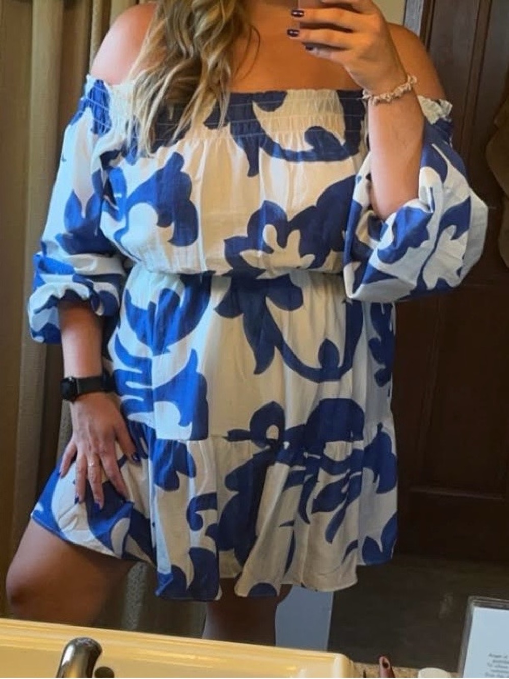 H&M White Dress with Bold Blue Floral Print